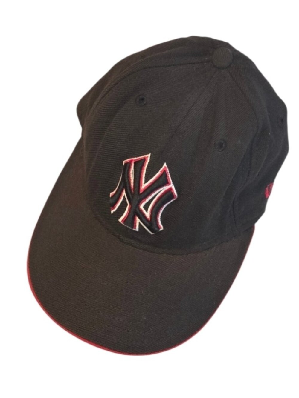 New Era 59Fifty MLB New York Yankees Logo Black Red Baseball Cap Hat Size 7 1/4